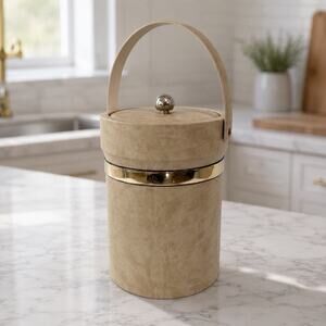Shelton Designs Ice Bucket Tall Handle Tan MCM Quiet Luxury 70s Beach Bar USA